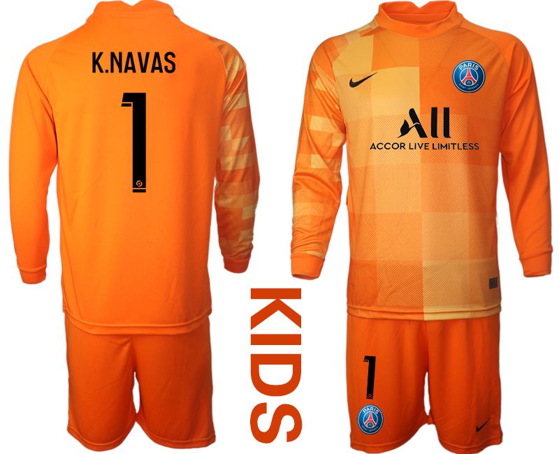 Youth 2021-2022 Club Paris St German orange red goalkeeper long sleeve #1 Soccer Jersey->los angeles dodgers->MLB Jersey